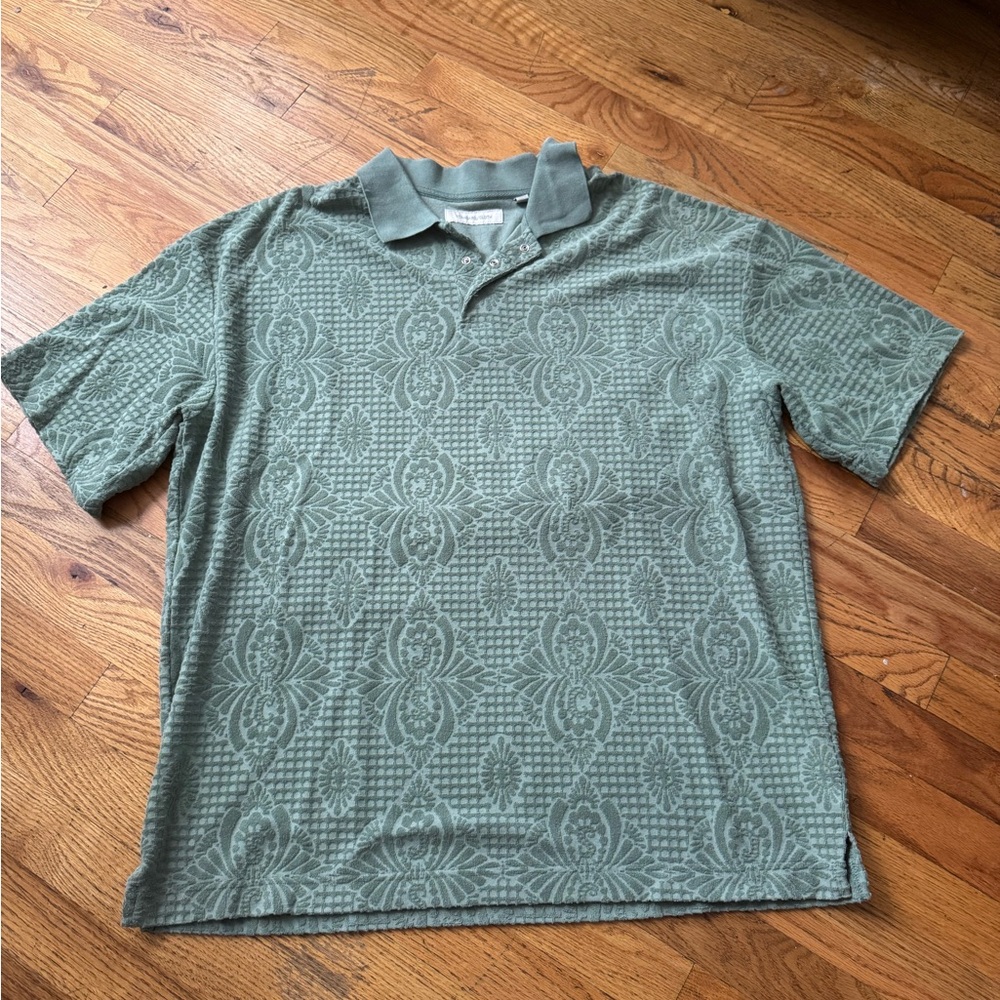 Urban Outfitters Green Textured Polo Shirt
